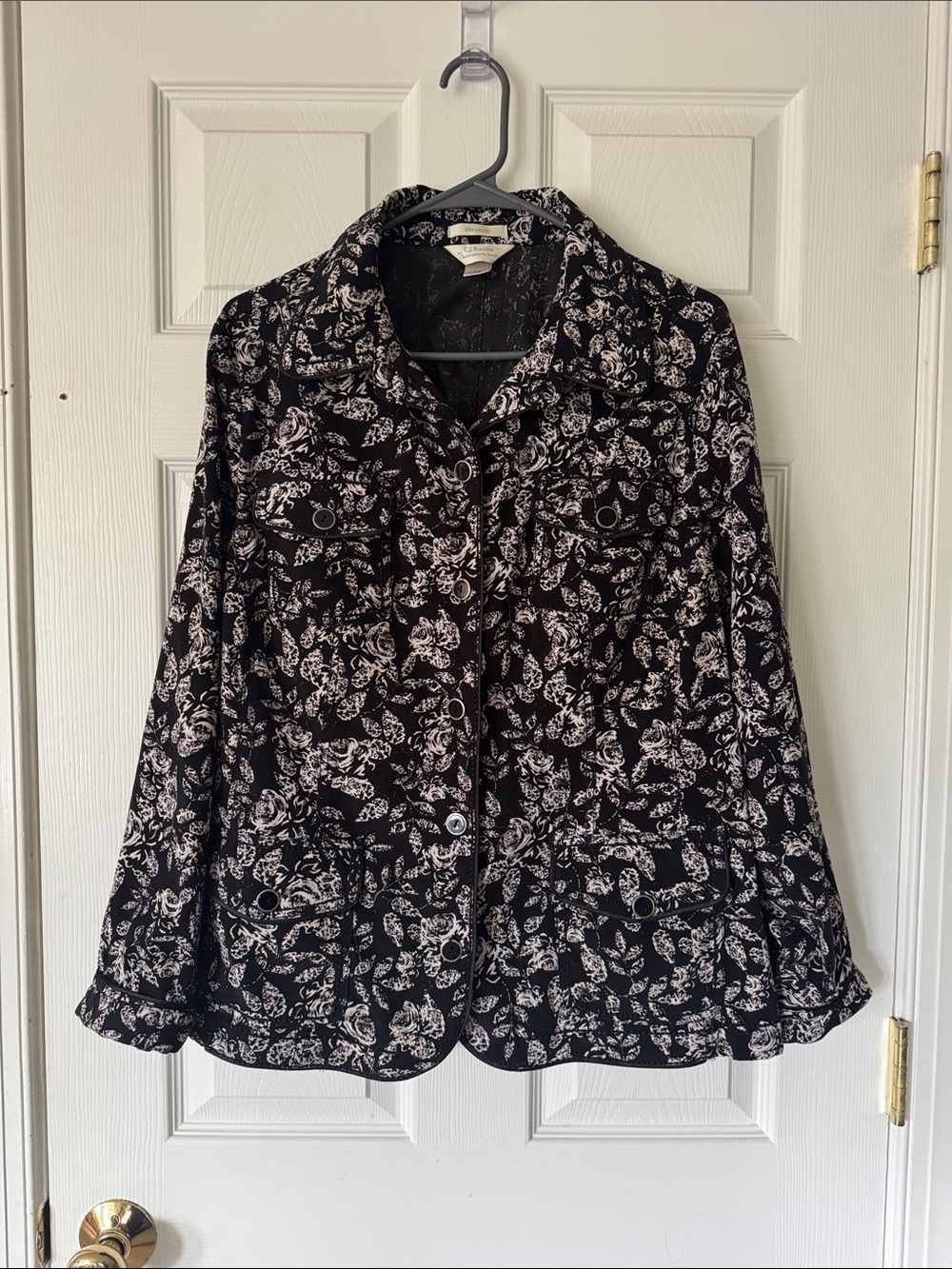 Christopher & Banks Black and White Floral Fitted Stretch Jacket Size 1X